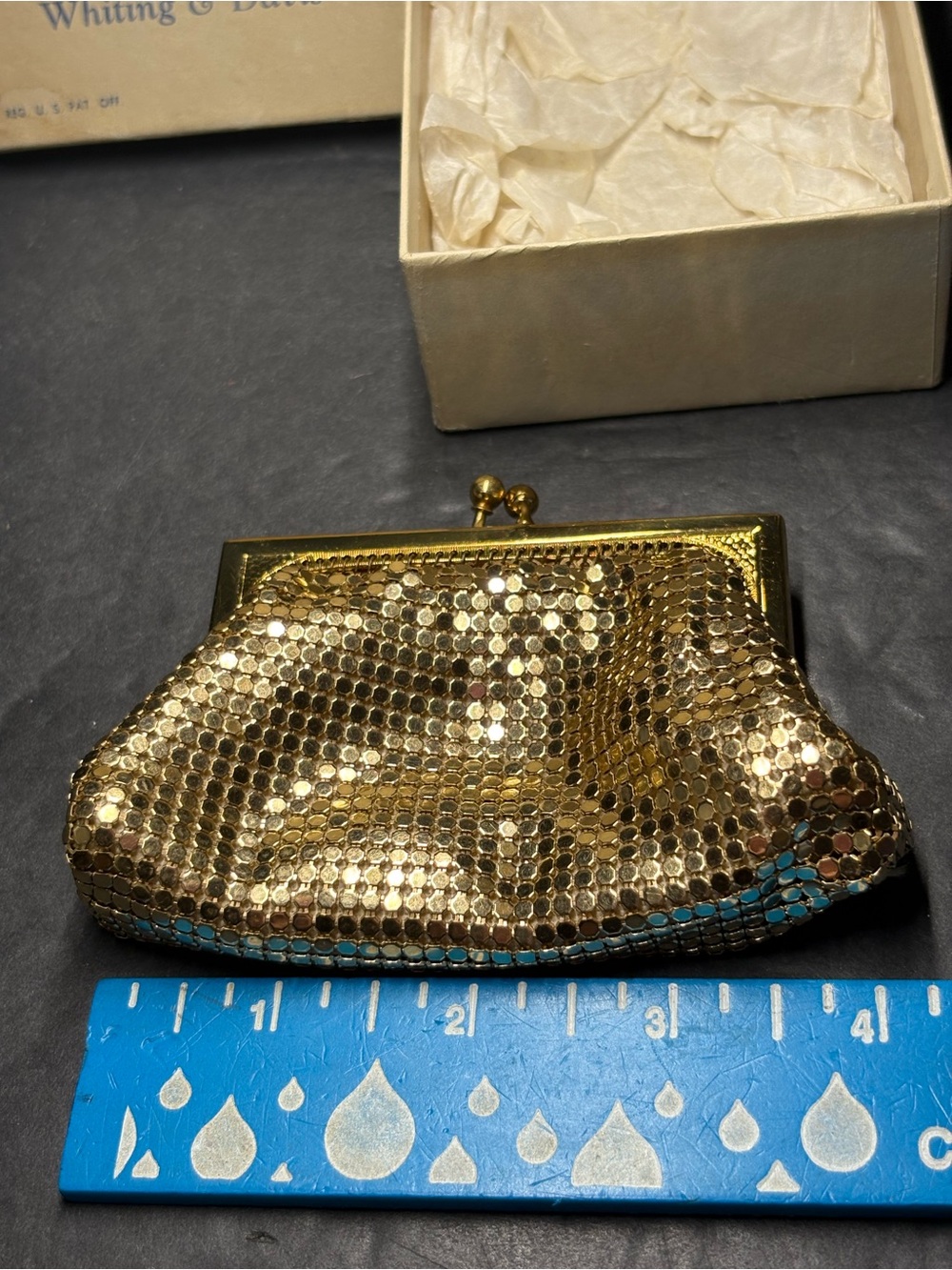 Whiting & Davis Gold Kiss Lock Mesh Evening Coin Clutch Vintage Coin Purse - Picture 10 of 14